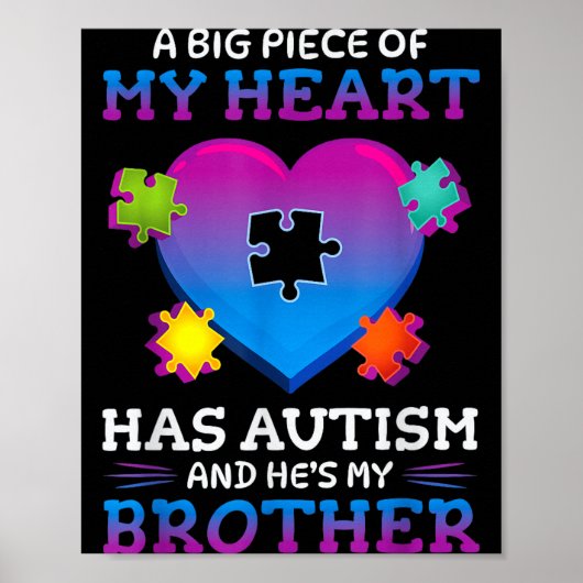 A Big Ece Of My Heart Has Autism My Brother Gift Poster (Vorne)