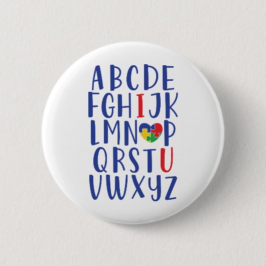 A bis Z Alphabet | I Liebe Sie Autismus Button (Vorderseite)
