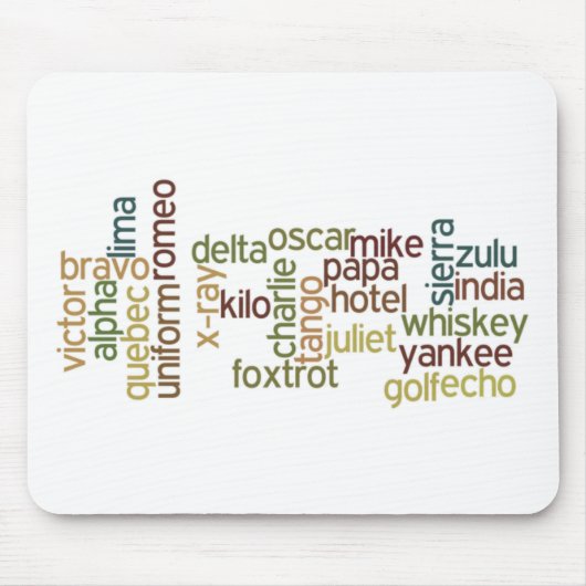 A bis z-Lautalphabet-Telefonie (Wordle) Mousepad (Vorne)