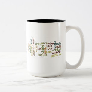 A bis z-Lautalphabet-Telefonie (Wordle) Zweifarbige Tasse