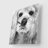 A black and white American cocker spaniel Quadratische Wanduhr (Winkel)