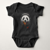 A black and white panda bear wearing a space suit baby strampler (Vorderseite)