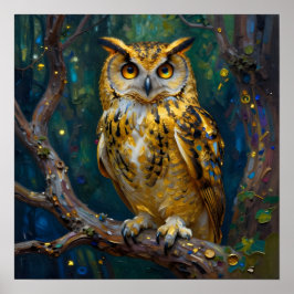 A Blue and Gold Majestic Owl   Poster