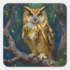 A Blue and Gold Majestic Owl   Quadratischer Aufkleber