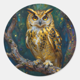 A Blue and Gold Majestic Owl   Runder Aufkleber