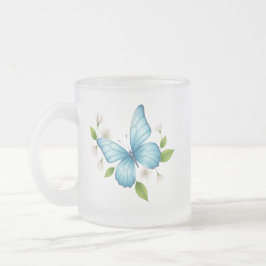 A Blue butterfly frosted glass Mug Mattglastasse