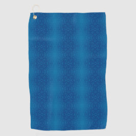 A blue towel with a subtle dotted pattern hangs  golfhandtuch