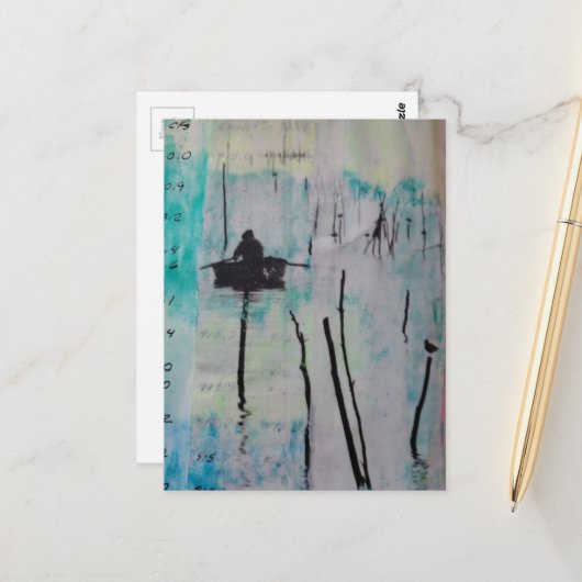 A Boat and a Bird Mixed Media Collage Postkarte (Vorderseite/Rückseite Beispiel)