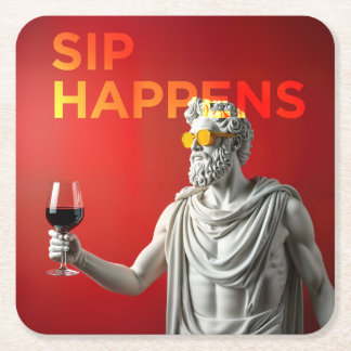 A bold and modern “Sip Happens” coaster Rechteckiger Pappuntersetzer