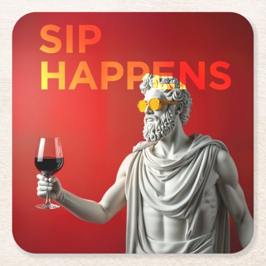 A bold and modern “Sip Happens” coaster Rechteckiger Pappuntersetzer (Vorderseite)