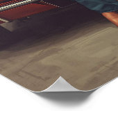 A bold retro pin-up illustration featuring a greas poster (Ecke)