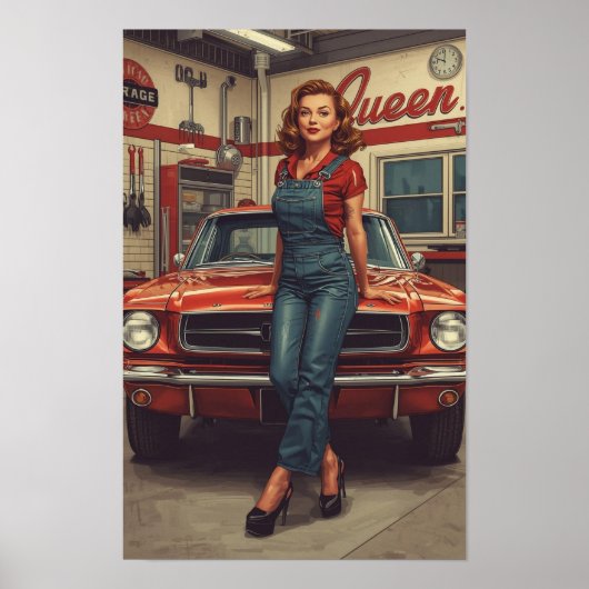 A bold retro pin-up illustration featuring a greas poster (Vorne)