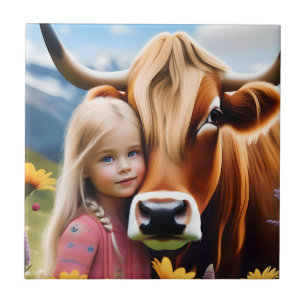 **"A Bond of the Highlands: A Child and her Cow"** Fliese