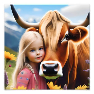 **"A Bond of the Highlands: A Child and her Cow"** Fotodruck