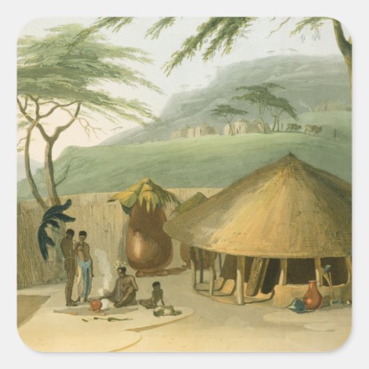 A Boosh-Wannah Hut, Platte 7 von "African Scenery Quadratischer Aufkleber (Vorderseite)