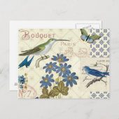 A Bouquet of Blue Flowers, Birds and Butterflies Postkarte (Vorne/Hinten)