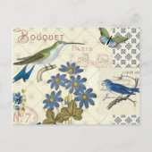 A Bouquet of Blue Flowers, Birds and Butterflies Postkarte (Vorderseite)