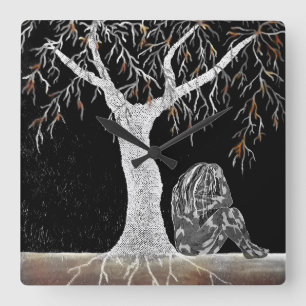 A Branch of Life to Contemplate Quadratische Wanduhr