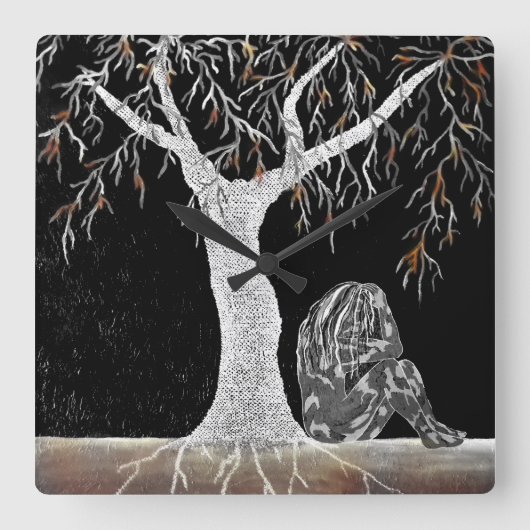 A Branch of Life to Contemplate Quadratische Wanduhr (Vorderseite)