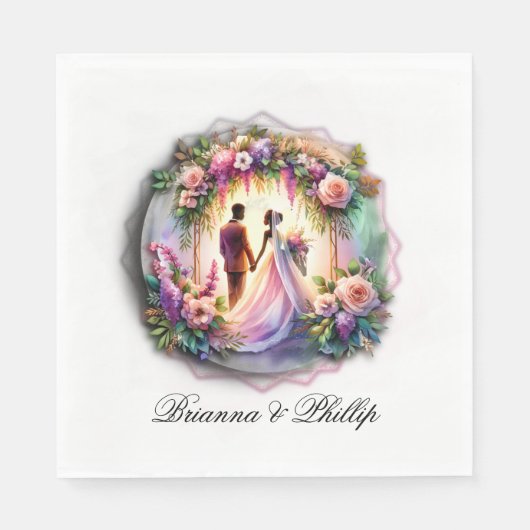 A Bride and Groom Moonlight Floral Wedding  Serviette (Vorderseite)