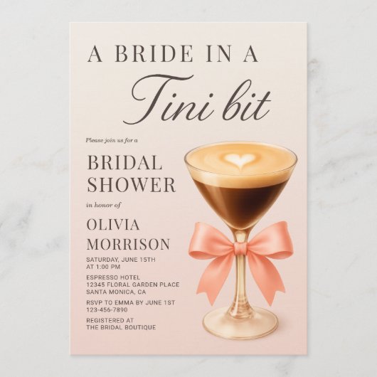 A Bride in a Tini Bit QR Code Bridal Shower Einladung (Vorderseite)