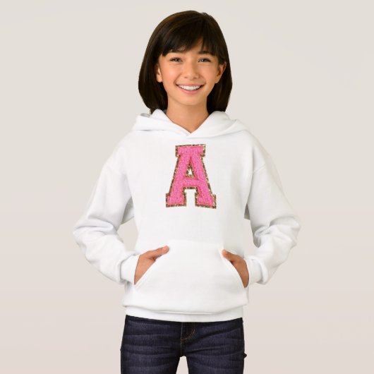 A - Bubblegum Glitzer Varsity Letter Patches Hoodie (Vorne ganz)