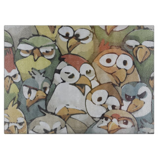 A Bunch of goofy grumpy cartoon birds Schneidebrett