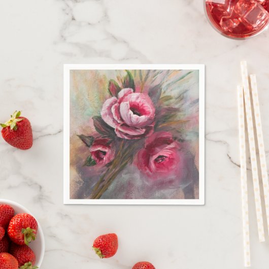 a Bunch of Pink Roses Painting done in Acrylic Serviette (Beispiel)