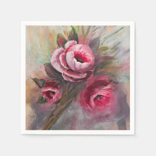 a Bunch of Pink Roses Painting done in Acrylic Serviette