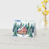 A Cabin Amidt Snowy Pines Weihnachten Karte (Gelbe Blume)