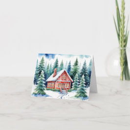 A Cabin Amidt Snowy Pines Weihnachten Karte