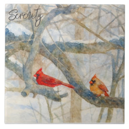 A Cardinal Couple Perched in the Snow Fliese