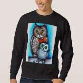 A Cat And An Owl Mixed Art Sweatshirt (Vorderseite)