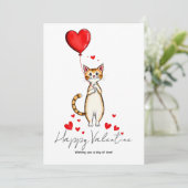 A Cat Holding a Heart Balloon Valentine Day Karte (Stehend Vorderseite)