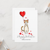 A Cat Holding a Heart Balloon Valentine Day Karte (Vorderseite/Rückseite Beispiel)
