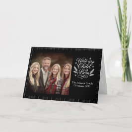 A Child Is Born Plaid Photo Christmas Card Feiertagskarte