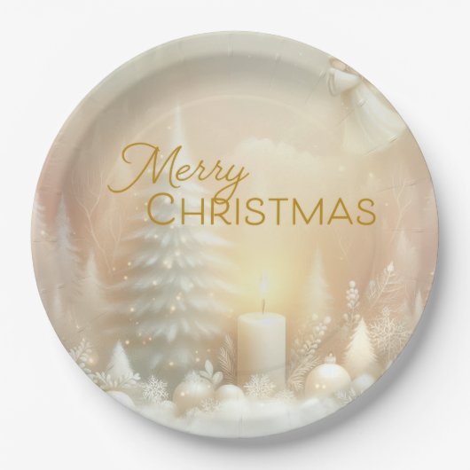 A Christmas Angel Fantasy Snowy Landscape Pappteller (Vorderseite)