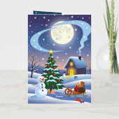 A Christmas card with snowy scenes, festive text, Karte (Rückseite)