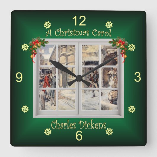 A Christmas Carol ~ Charles Dickens ~ Quadratische Wanduhr (Vorderseite)
