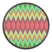 A circular speaker with a vibrant, zigzag pattern eishockey puck (Vorderseite)