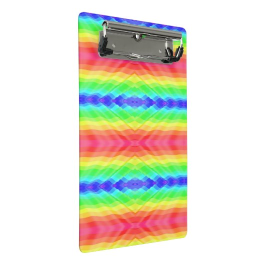 A clipboard with a colorful, kaleidoscopic rainbow mini klemmbrett (Schrägansicht)