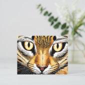 A close-up of a cat's face with yellow eyes postkarte (Stehend Vorderseite)