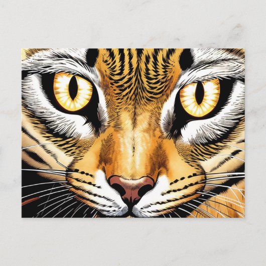 A close-up of a cat's face with yellow eyes postkarte (Vorderseite)