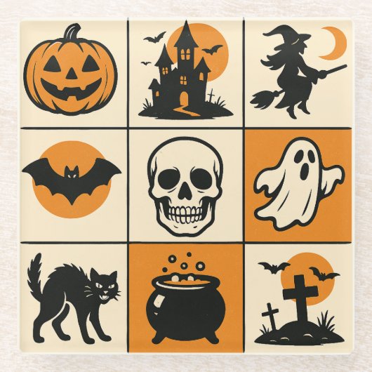A coaster with various Halloween-themed images Glasuntersetzer (Vorderseite)