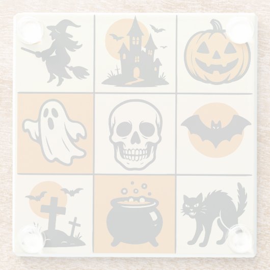 A coaster with various Halloween-themed images Glasuntersetzer (Rückseite)