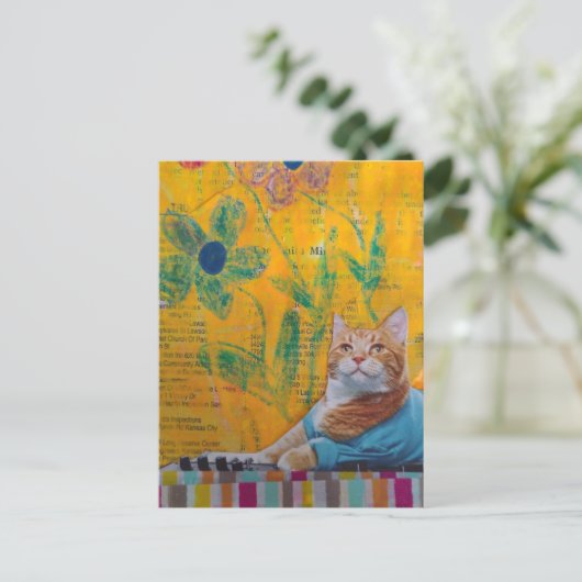 A Cool Ginger Kitty Mixed Media Collage Postkarte (Stehend Vorderseite)