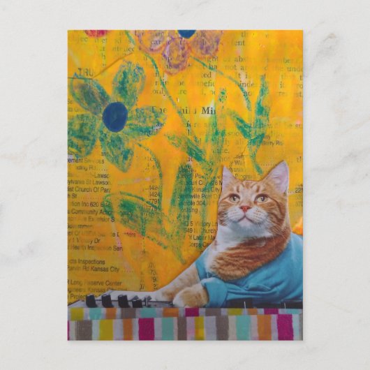 A Cool Ginger Kitty Mixed Media Collage Postkarte (Vorderseite)