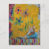 A Cool Ginger Kitty on Yellow Mixed Media Collage Postkarte (Vorderseite)