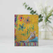 A Cool Ginger Kitty Yellow Floral Mixed Media Postkarte (Stehend Vorderseite)