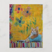 A Cool Ginger Kitty Yellow Floral Mixed Media Postkarte (Vorderseite)